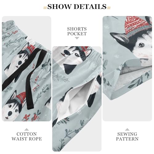 Husky Spruce Branch Pajama Bottom Shorts for Men Soft Casual Sleep Lounge Shorts with Pockets S-XXL4