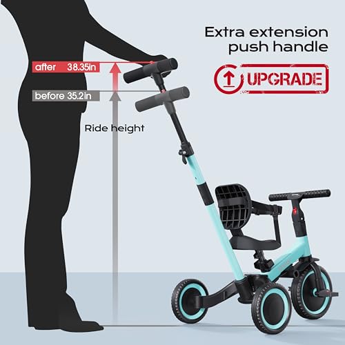 Image of newyoo Tricycles for 1-3 Year Olds, Toddler Bike, Birthday Gift and Toy for Boys and Girls, Toddler Tricycle with Parent Push Handle, Trike with Backrest and Safety Belt, Blue, TR007