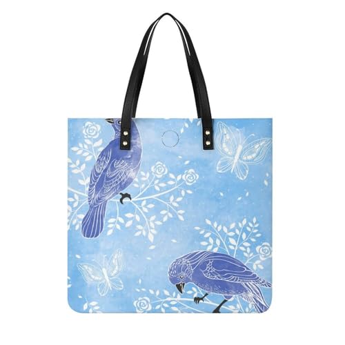 Sac à main shopper oiseaux bleus - Grand tote bag pour voyage 39x39cm