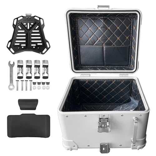 Top Case Moto 45 L Blanc - Coffre pour Moto et Scooter Étanche avec Serrure de Sécurité
