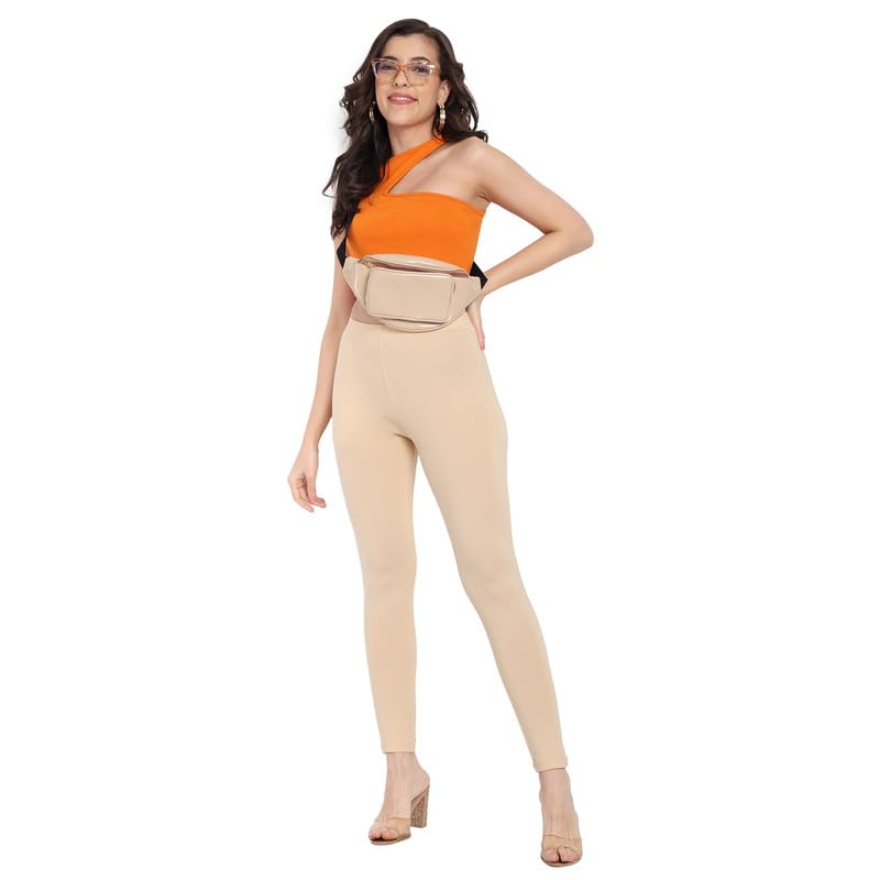 Image of ONE SKY Women Full Length Leggings | Cotton Modal Spandex Blend | High Waist Stretchable & Bio-Washed Fabric | Colour-Lock Technology | Comfortable Leggings for Women
