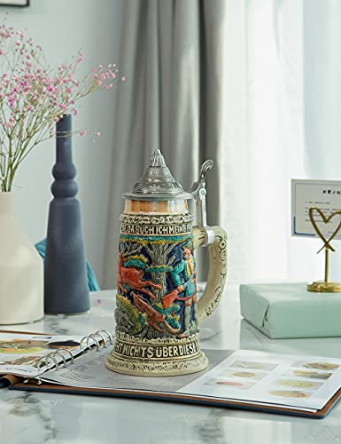 Haucoze Beer Stein Mug German Hunting Stanley Viking Tankard With Petwer Lid Birthday Gifts 0.6Liter #TOP7