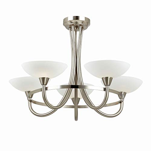 National Lighting Colton Decorative Contemporary Brushed Chrome G9 LED Compatible Ceiling Light with 5 White Painted Glass Shades