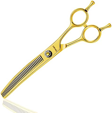 LYNHUAND 7" Professional Curved Thinning Scissors for Dog Grooming Sharp Blades Blending Shears Dog Grooming Scissors Japan 440C Stainless Steel Durable Smooth Motion & Fine Cutting(Gold)