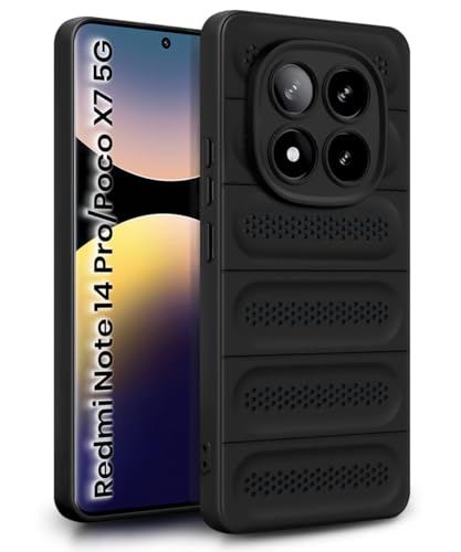 Image of WOW IMAGINE Ultimate Silicone Back Cover Case for Redmi Note 14 Pro 5G | Poco X7 5G | Heat Dissipation Thin Soft TPU | 360 Camera Protection | Breathable Cooling Holes - Pitch Black