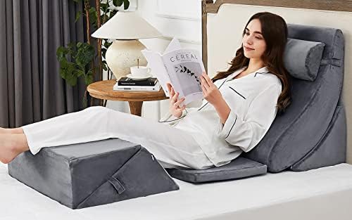 HomeMate 6 PCS Orthopedic Bed Wedge Pillow Set,Post Surgery Foam Pillow for Neck, Back and Leg Pain Relief, Triangle Sit Up Pillow Adjustable- Anti Snoring, Heartburn, Acid Reflux & GERD Sleeping