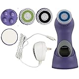 2016 Erisonic #1 Professional Skincare Face Cleansing Brush System for Women and Men - Face and Body Deep Pore Cleanser Scrub Brush - Microdermabrasion for Exfoliating and Pore Purifying - 5-in-1 Waterproof Face and Body Pore Minimizer and Acne Remover with LCD Screen and 3 Modes, 5 Level Intensity, 5 Brush Heads - Dark Purple