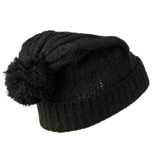 Cable Knit Hat With Pom Pom - Grey Osfm #TOP3