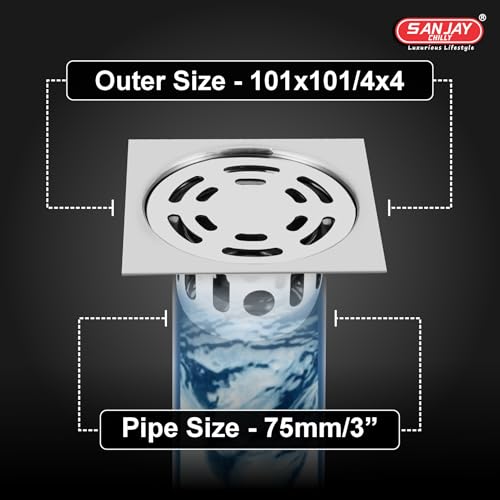 Image of Square Ringo SS Floor Drain Cockroach Trap 304 Grade for Bathroom Gratings Waste Water Drainer Strainer Kitchen Washbasin Sink Bathtub, Laundry & Toilet (Square Ringo 4x4 INCH Silver)