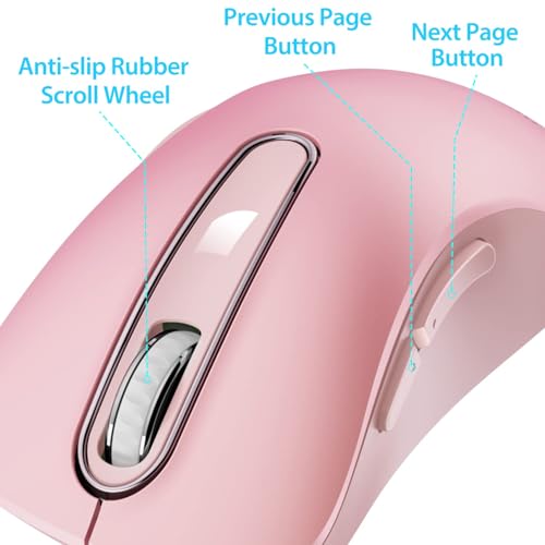 Image of memzuoix 2.4G Wireless Mouse, 1400 DPI Mobile Optical Cordless Mouse with USB Receiver, Portable Computer Mice for Laptop, PC, Desktop, MacBook, 5 Buttons (Pink)