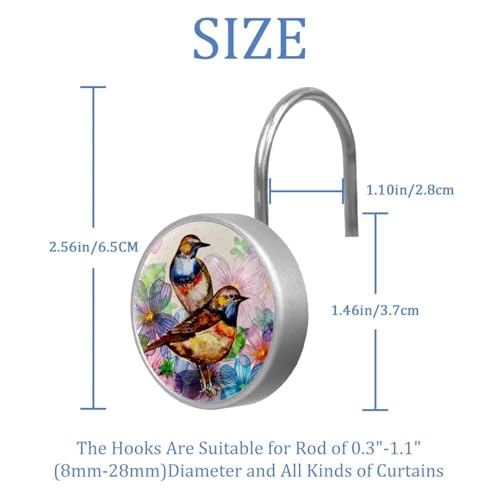 Crochets de rideau de douche poétiques oiseaux aquarelle en inox durable - 4