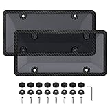 EWBN Carbon Fiber Pattern License Plate Frame, Black Smoked Tinted License Plate Cover, License Plat