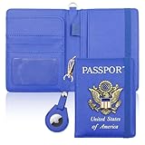 Cnycmy Passport Holder with Airtag Slot, Women's Travel Wallet, RFID Protection, Waterproof, Family Size (Dark Blue)