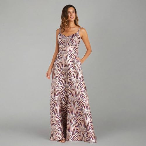 Image of NIGHTWAY Women's Long Metallic Brocade Evening Gown W /Double Straps & Pockets