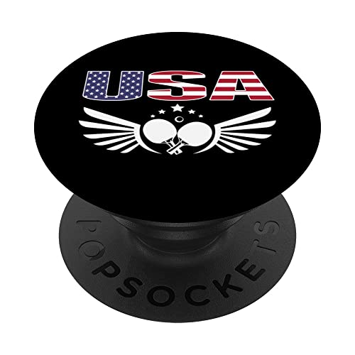 Proud America Table Tennis Lovers Jersey USA Flag Ping Pong PopSockets Swappable PopGrip, Black