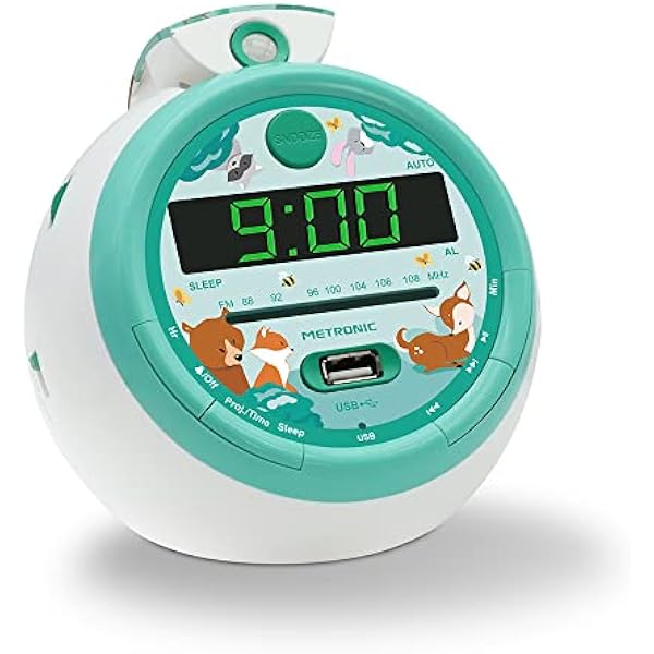 METRONIC budzik radiowy Forest FM USB Projection podwójny alarm 477343, zielony, S