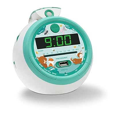 Metronic 477343 - Radio Reloj Despertador Digital para niños, con Reloj proyector Techo para Leer la Hora, diseño Infantil Forest con Animales del Bosque, Doble Alarma Radio FM, Toma USB | Ya disponible en tu tienda friki favorita! En mundofriki.es!