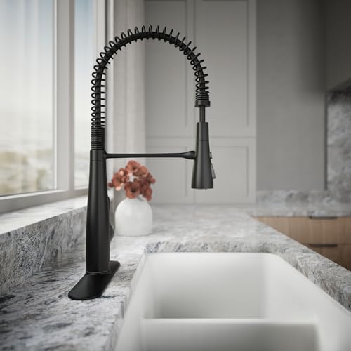 Image of KOHLER 22033-BL Simplice Semi Professional Kitchen Sink Faucet, Three Function Sprayhead, Commercial Faucet, Matte Black