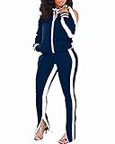 Women 2 Piece Outfits Tracksuit Long Sleeve Jacket Bodycon Wide Leg Slit Sweatpants Set Sports Casua