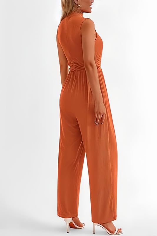 Haibang Tuta Jumpsuit Donna Elegante Girocollo Monopezzi e Tutine Estiva Tuta Intera Senza Manica Pagliaccetti Lungo a Gamba Larga Cerimonia Cocktail Overall Casual Playsuit Moda Rompers con Tasche
