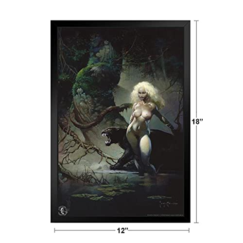 Princess And The Panther By Frank Frazetta Wall Art Gothic Fantasy Decor Frank Frazetta Artwork Scary Art Prints Horror Battle Poster Frazetta Illustration Woman Black Wood Framed Art Poster 14X20 #TOP4