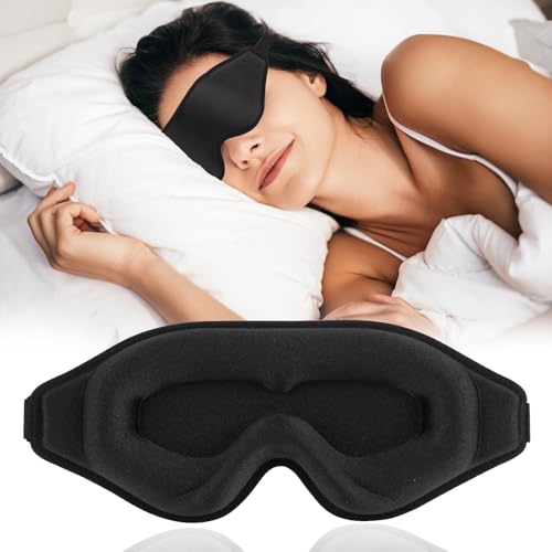 Antifaz Para Dormir - Antifaz Dormir, Espuma Viscoelástica, Diseño Ergonómico 3D, Banda Ajustable, Transpirable y Bloqueo De Luz, Ideal Para Viajes y Relajación (Negro)