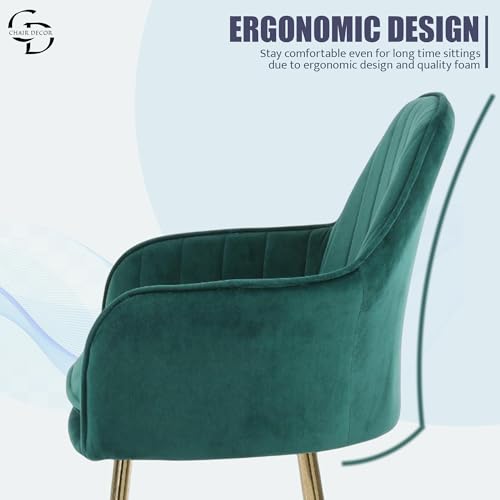Image of Velvet Accent Chair with Matching Pouffe & Floral Cushion | Modern Upholstered Armchair with Gold Metal Legs | Lounge Chair for Living Room, Bedroom, Office, Guest Room (Green)