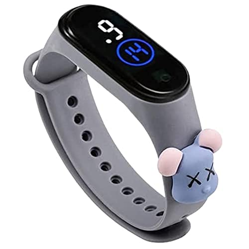 Truvic Fashionable Kids Waterproof White Light LED Band Watch with Date & Time Display (Cartoon May Vary) (Grey)