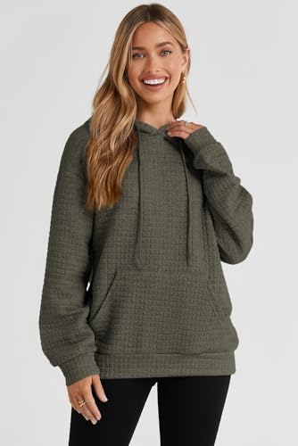 Image of SHEWIN Women Fall Waffle Hoodies Pullover Tops Hooded Sweatshirt