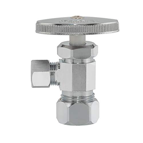Image of Eastman 3 /8 Inch OD Compression x 5 /8 Inch OD Compression Multi-Turn Angle Stop Valve, Brass Plumbing Fitting, Chrome, 04348LF