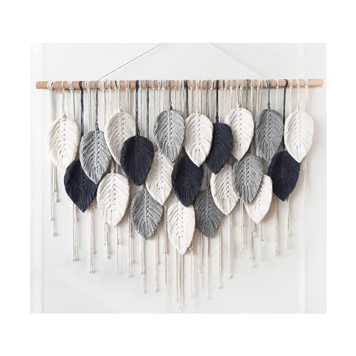 RXRENXIA Large Macrame Wall Hanging Boho Woven Tapestry Leaves Bohemian Wall Decor Chic Home Decor Modern Bohemian Wall Art Handmade Macrame Decor for Living Room Bedroom Apartment Dorm,Grey