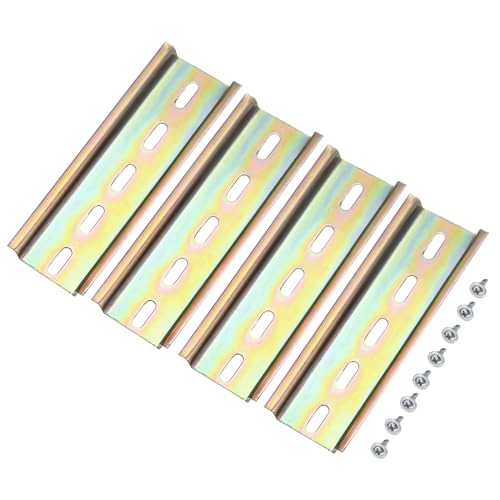 MECCANIXITY DIN Rail Slotted Iron Mounting Guide 4 Inch x 1.4 Inch x 028 Inch for Electrical Industrial Products Iridescent 4 Pcs