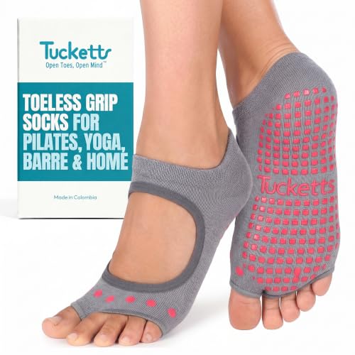 Image of Tucketts Allegro Toeless Pilates Socks with Grips for Women, Non-Slip Open-Toe Grip Socks, Yoga, Barre, Dance, Reformer, Home