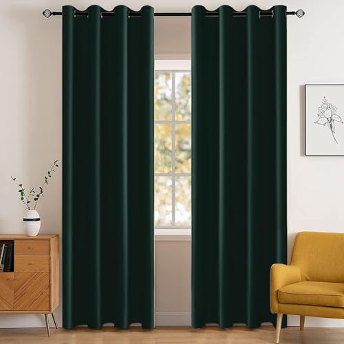 YSTELLAA Gardinen Vorhänge 2er Set, 140×240 cm, Verdunklungsvorhänge Mit Ösen, Thermovorhang Blickdicht Wohnzimmer, Schallschutz Vorhang Schlafzimmer, Outdoor Vorhang Wetterfest, Grün
