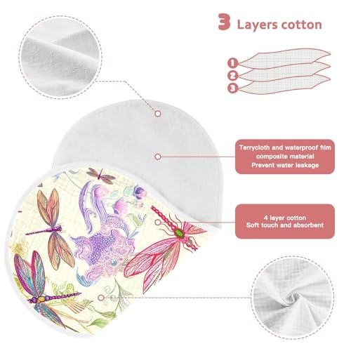J JOYSAY Dragonfly Peony Floral Ivory Baby Burp Cloths for Boys Girls Large 22''x11'' Cotton 4 Layer Neutral Burp Clothes for Drool Newborn one sizex43