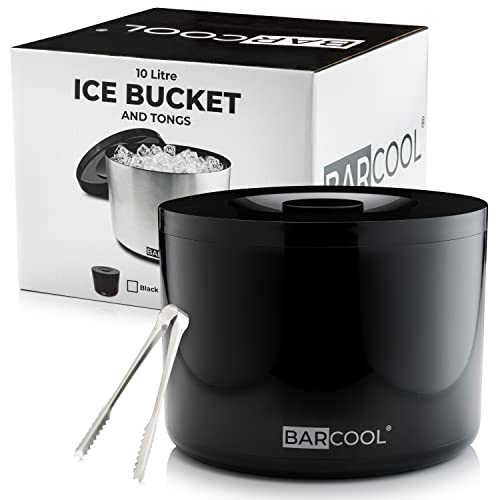 Barcool Seau à glace avec couvercle et pince à glace,10 litres,Isolation ronde et double paroi,Parfait pour la maison, les bars, les pubs, les restaurants, les barbecues et les pique-niques (noir) Cover