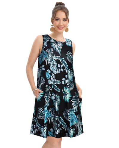 Image of elescat Women's Summer Dresses Casual Sleeveless Loose Sundress with Pocket