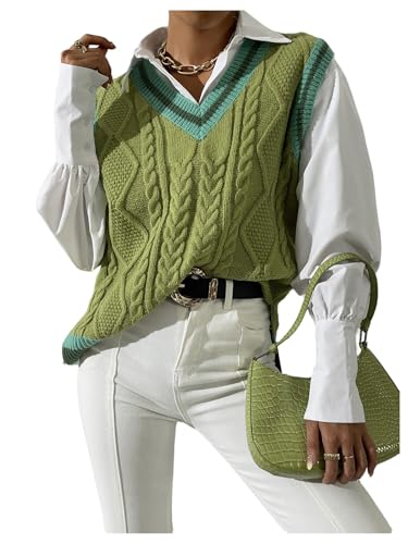 SweatyRocks Women's Cable Knit Sweater Vest Side Split V Neck