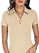 JDWZSI Women's Short Sleeve Polo Shirts Business Casual Tops Collared V Neck Shirts Ribbed Knit Slim Fit Blouse Summer Outfit Apricot