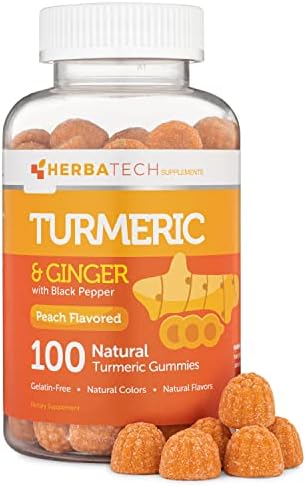 Turmeric Curcumin Gummies with Black Pepper & Ginger Root (100 Count) Chewable Supplement for Adults and Kids - Joint Support and Vegan Safe