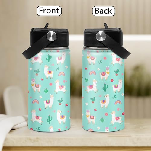 Image of SANDJEST Kids Water Bottle Alpaca Llama Water Bottles 12oz with Straw Insulated Stainless Steel Travel School Tumbler Double Wall Vacuum Cup for Girls Kid