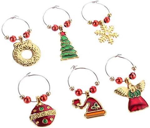 COSORO 12Pcs Xmas Wine Charms,Christmas Wine Glass Marker Drink Markers-Handmade Multi Colour Wine Glass Charms for Christmas Party Bar Table Decorations