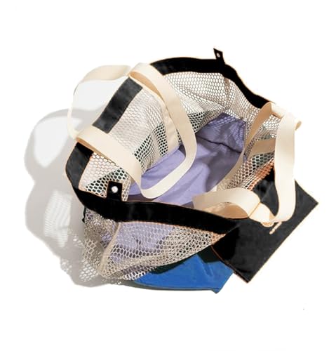 Reversible Mesh Canvas Tote Bag - Two-Tone Patchwork Shoulder Bag, Lightweight & Foldable for Beach, Gym, Travel2