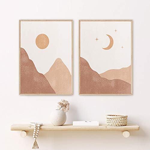 Peinture sur toile soleil lune pour habiller un mur vide avec un art minimaliste