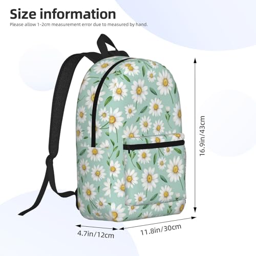 Green Daisy Flower Fashionable Daypack 17 Inches Zippers Backpack Double Shoulder Bag for Women Men2