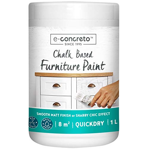 e-concreto Pintura Tiza Blanca 1L + Agitador | Pintura para muebles | Acabado mate liso o estilo Shabby Chic | Secado rápido