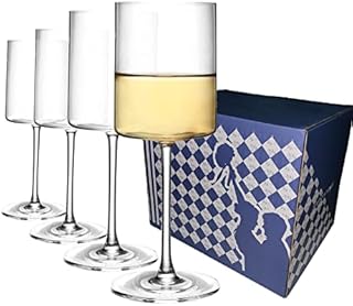 BeBaBeBa Kwadratowe kieliszki do wina, zestaw 4 sztuk, nowoczesne kryształowe kieliszki do białego wina czerwone eleganckie fantazyjne ręcznie robione prezent na ślub, Boże Narodzenie, rocznicę,