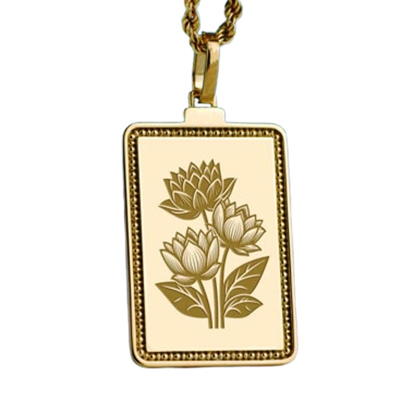 Collier lotus gravé pendentif spirituel fait main en argent plaqué or 925