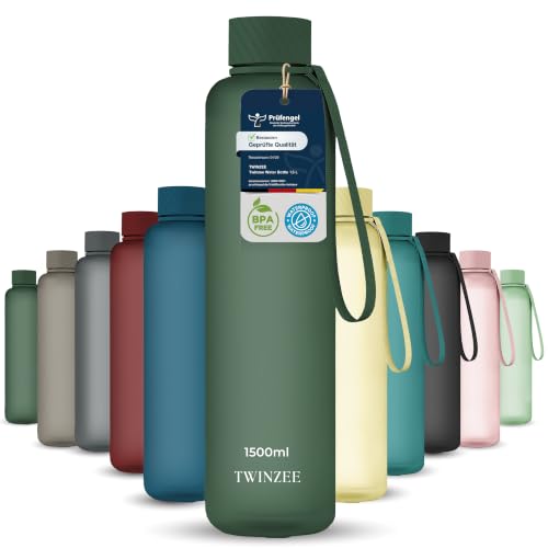 Twinzee 1 5L Trinkflasche BPA-Frei Auslaufsicher & Spülmaschinenfest Wasserflasche für Sport Gym Schule & Büro Waldgrün