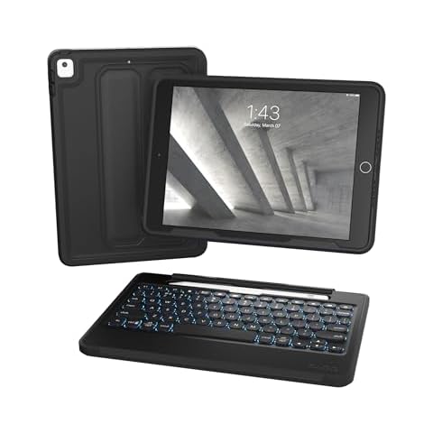ZAGG Rugged Book iPad Case with Detachable Magnetic-Hinged Keyboard for iPad Air 3, iPad Pro 10.5" & 10.2" (9th Gen), Multi-Device Bluetooth, Apple Pencil Holder, Long-Lasting Battery, Wireless, Black Cover